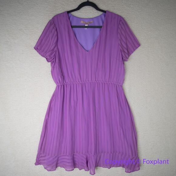 Hutch Anthropologie A Line Dress Pleated Short Sleeve V Neck Purple,‎ size XL - Picture 1 of 15